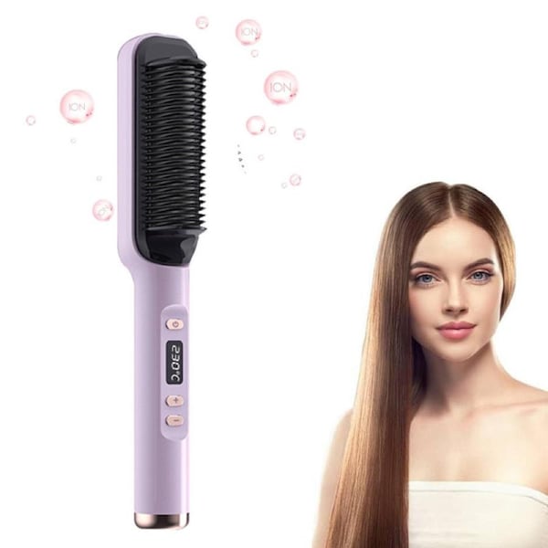 Nevenka Hair Straightener Brush with LED Display Anti-Scald PTC Heating-Purple