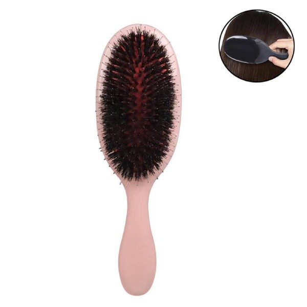 Nevenka Boar Bristle Hair Brush Anti-frizz for Curly Fine Tangled Hair-Pink