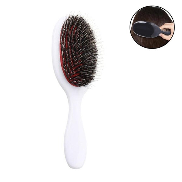 Nevenka Boar Bristle Hair Brush Anti-frizz for Curly Fine Tangled Hair-WhiteRed