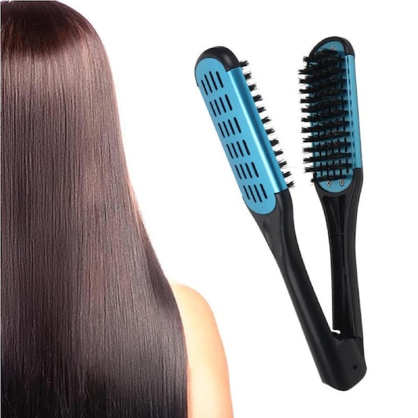 Nevenka Boar Bristle Hair Brush Double Sided for Straightening Curling-Blue