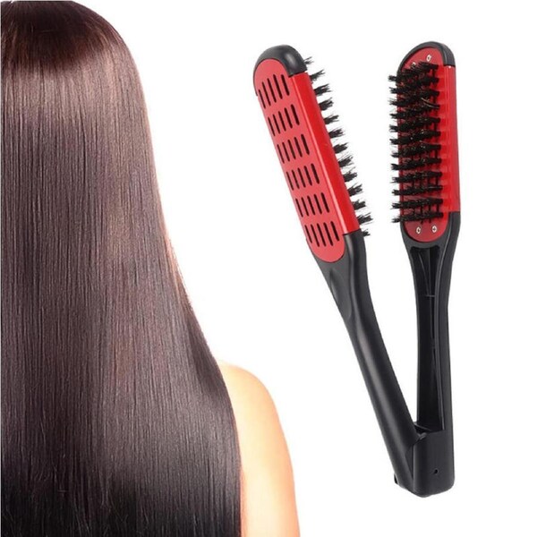Nevenka Boar Bristle Hair Brush Double Sided for Straightening Curling-Red