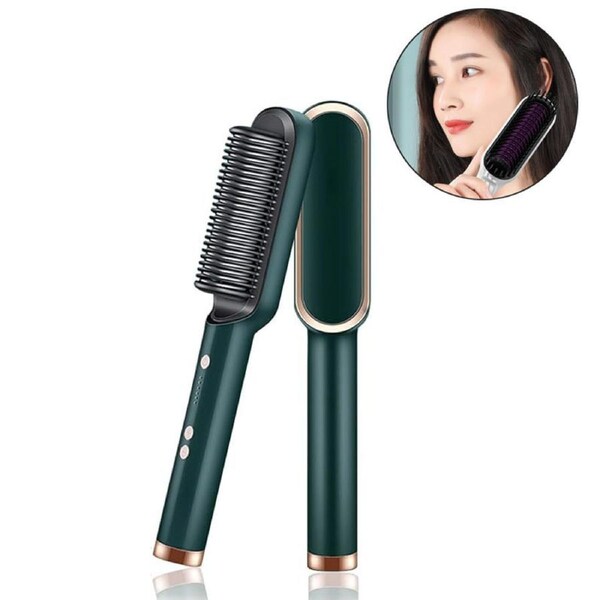 Nevenka Hair Straightener Brush with 5 Temp Negative Ion 30s Fast Heating-Green
