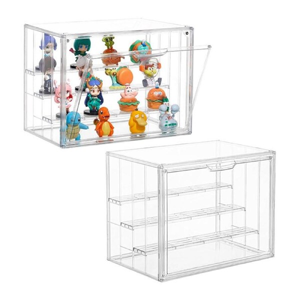 Nevenka Acrylic Display Case 4 Tiers Clear Display Case with 3 Adjustable Divider for Collectibles Action Figures