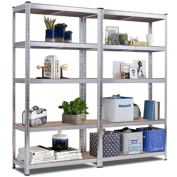 Costway 2PCS 1.8M 5-Tier Garage Metal Shelving Warehouse Rack w/Adjustable Shelves & Large Storage