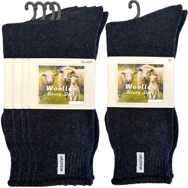 12 Pairs Premium Mens Wool Heavy Duty Thick Work Socks Cushion Woolen - Navy 7-11