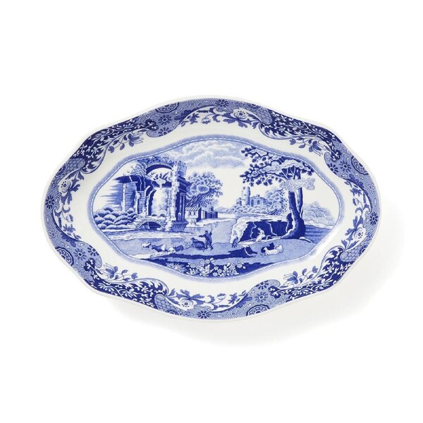 Spode Blue Italian - Fluted Oval Dish - 21.5cm
