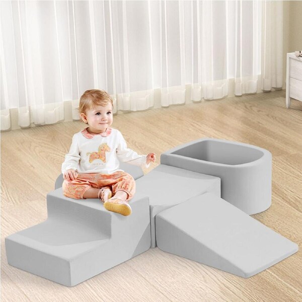 Playpals Kids Climb Crawl Foam Play Set 5PC Soft Playset Activity Toys Grey