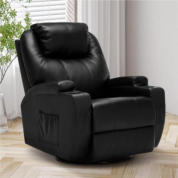 Advwin Recliner Chair Electric Heated Massage Chair Lounge Armchair Leather Black
