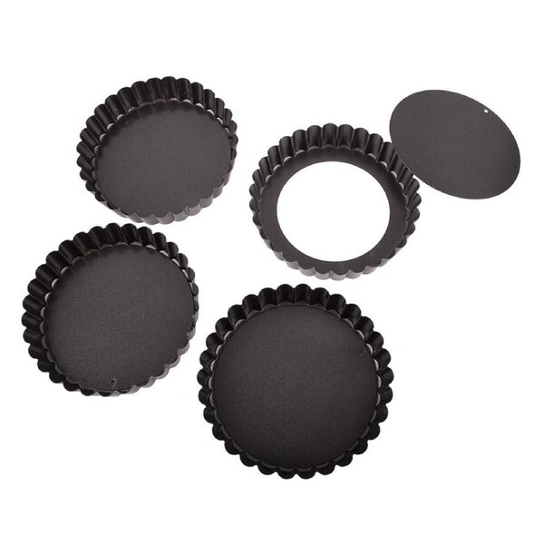 4pc Daily Bake Non-Stick Quiche Pan Loose Base Bakeware 12x2.5cm Set Black