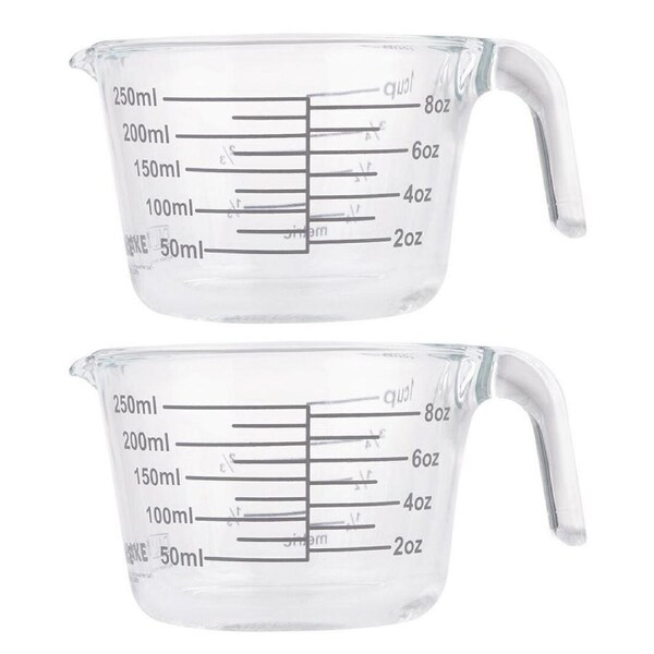 2PK Daily Bake Borosilicate Glass 1-Cup/250ml Measure Jug Baking/Cooking Clear