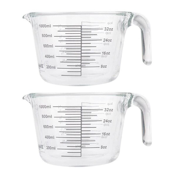 2PK Daily Bake Borosilicate Glass 4-Cup/1L Measure Jug Baking/Cooking Clear