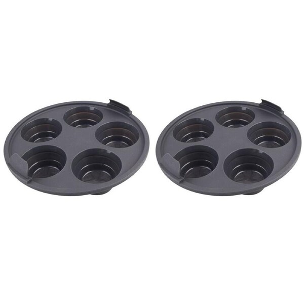 2PK Daily Bake Silicone Round Collapsible Air Fryer 5-Cup Muffin Pan 22cm Black