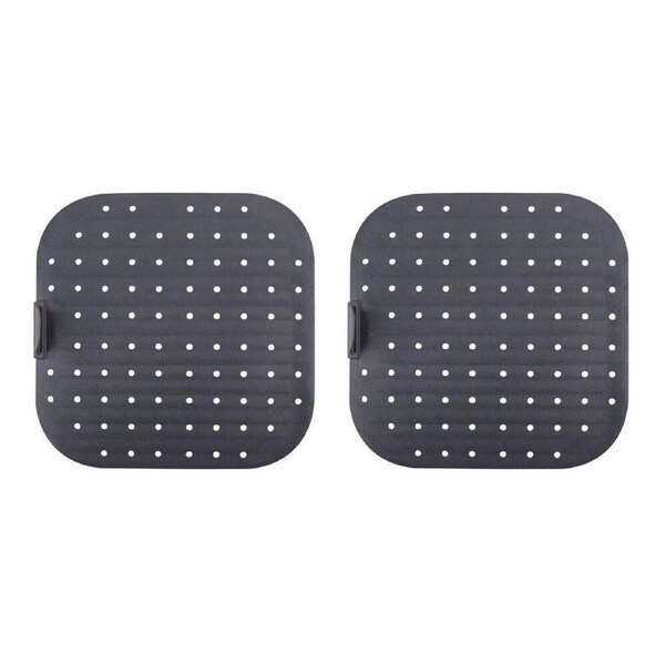 2PK Daily Bake Silicone Square Air Fryer Liner Mat Non-Stick 22x22cm Charcoal