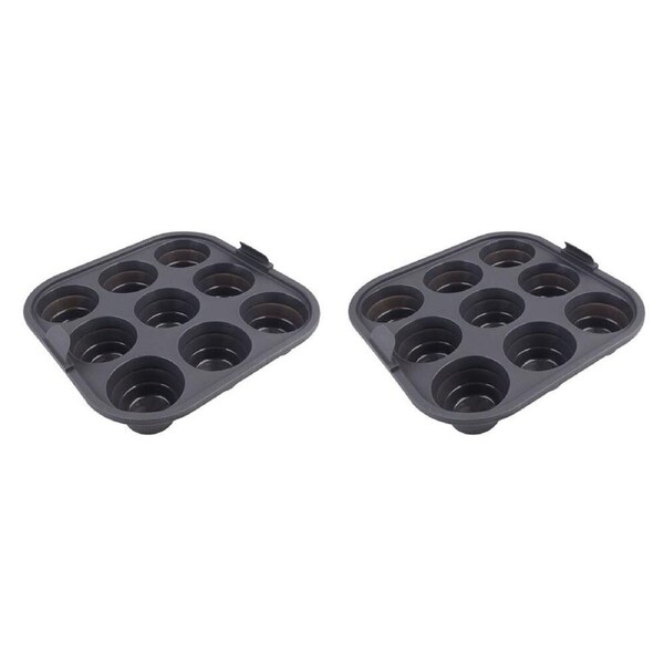 2PK Daily Bake Silicone Square Collapsible Air Fryer 9-Cup Mini Muffin Pan 22cm