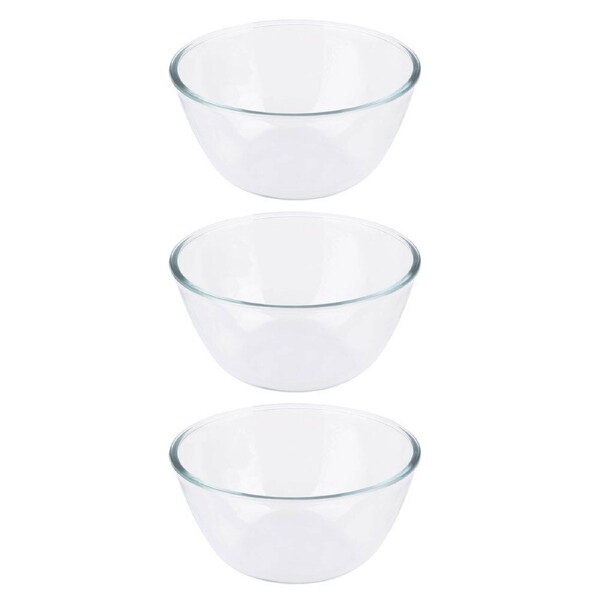3PK Daily Bake Borosilicate Glass Mixing Bowl 21cm/2L Round Cooking/Baking Clear