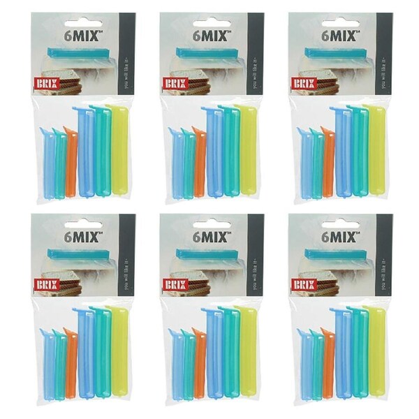 6x 6pc Brix 6mix Bag Closures Sealing/Sealer Clip/Clamp Reusable Set Assorted