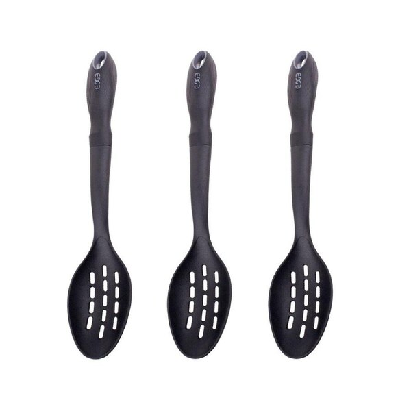 3PK Edge Design Nylon Slotted Spoon Home/Kitchen Cooking Utensil 35cm Black