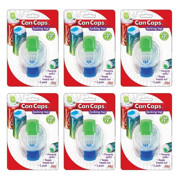 6x 2pc Jokari Locking Top Can Caps Anti-Spill Sealing Cover Set Blue/Green