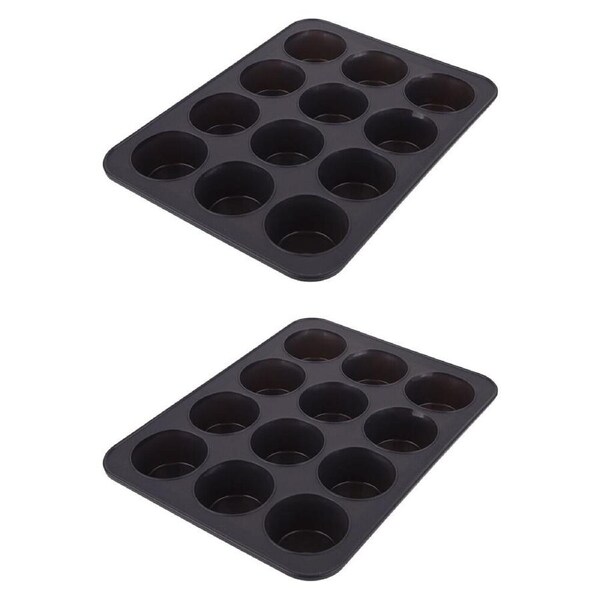 2PK Daily Bake Silicone 12-Cup Muffin Pan Mould/Mold Home Bakeware Charcoal