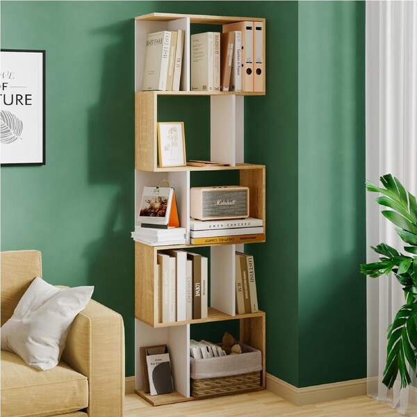 Advwin 5 Tier Cube Bookshelf Storage Ladder Bookcase Display Shelf White