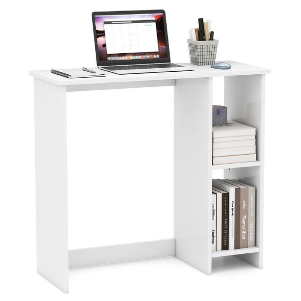 Costway 80cm Wood Computer Desk Writing Workstation Home Office Desk w/2 Open Shelves White