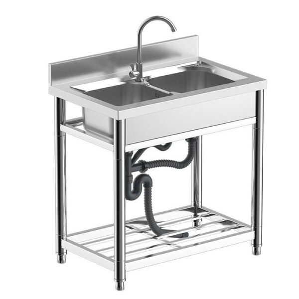 Stainless Steel 80x80x50 cm Double Sink Free Standing pull out tap