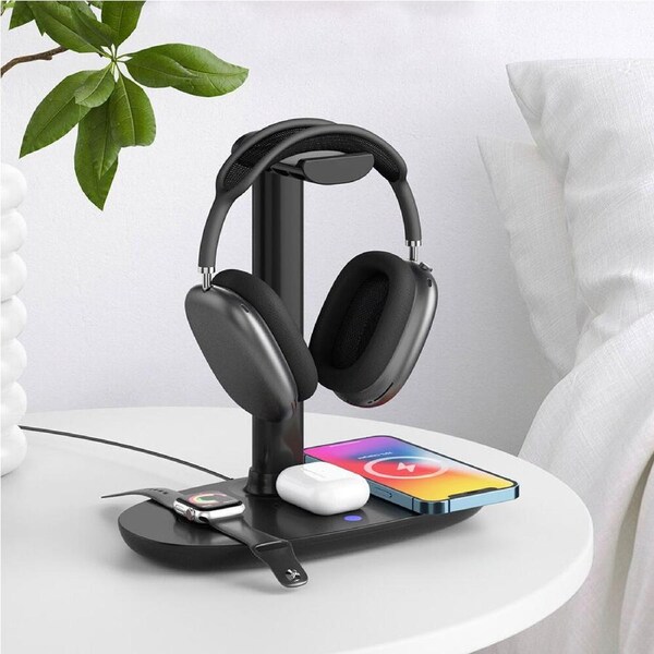 Headphone Stand holder with 15w Wireless Charger 4 in 1 Charging Station Headset Holder