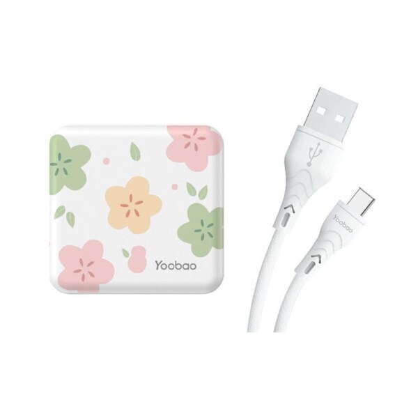 Yoobao Two Output Mini Cube Powerbank with USB Cable - White Blossom