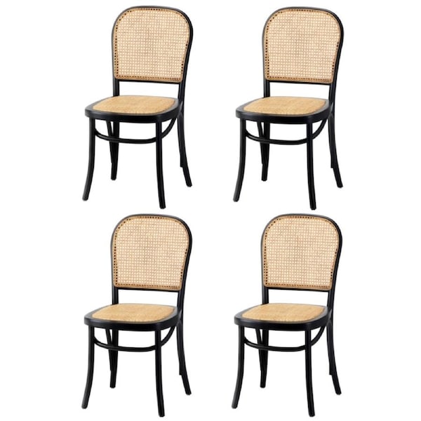Oikiture 4PCS Dining Chairs Wooden Chairs Rattan Accent Chair Black