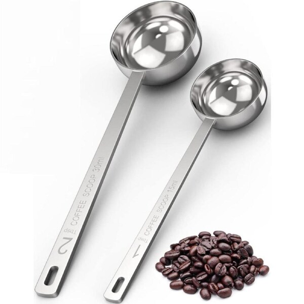 Pack of 2 Orblue Premium Coffee Scoop Set - 1 Tbsp (15ml) & 2 Tbsp (30ml) Measuring Tablespoon - Stainless Steel Coffee Measuring Spoon and Scooper with Long Handles