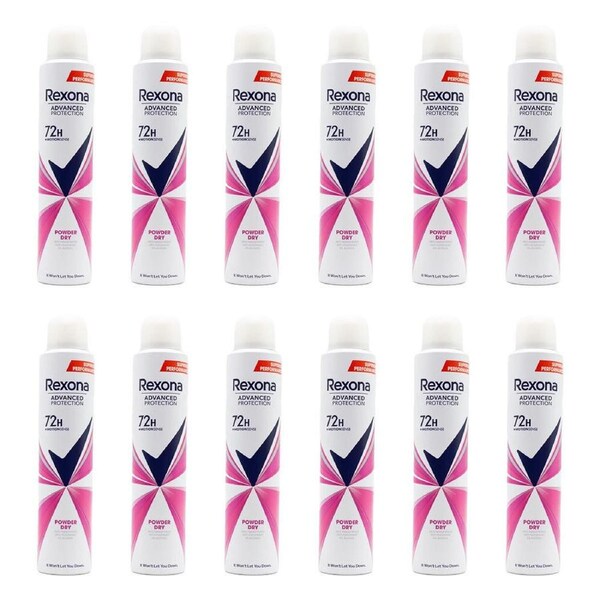12PK Rexona Women 200ml Antiperspirant Deodorant Spray 72h Protection Powder Dry