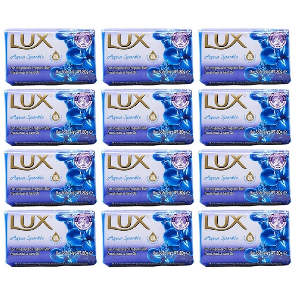 12PK Lux 80G Soap Bar Shower/Bathroom Body Wash Floral Fragrance Aqua Sparkle