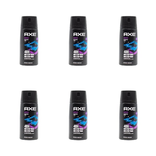6PK Axe 150ml Deodorant Bodyspray 48hr Odour Protection For Men Marine Scent