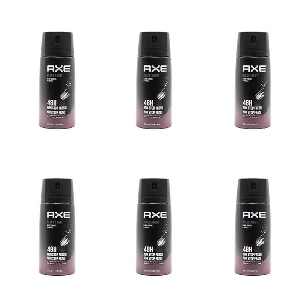 6PK Axe 150ml Deodorant Bodyspray 48hr Odour Protection For Men Black Night