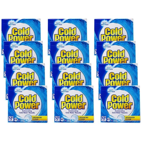 12PK Cold Power 1kg Laundry Powder Advanced Front & Top Loader Stain Remover