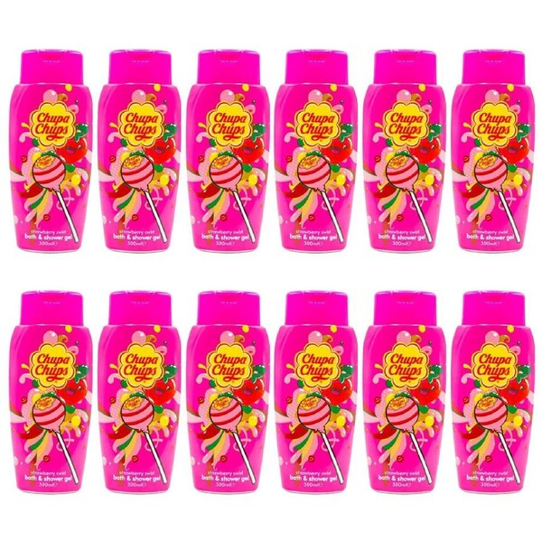 12PK Chupa Chups 300ml Bath & Shower Gel Body Wash Liquid Soap Strawberry Swirl