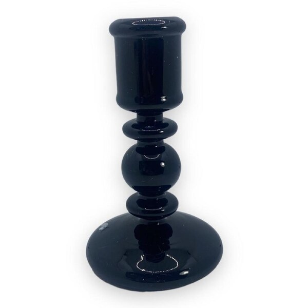 Black Glass Candle Holder Black