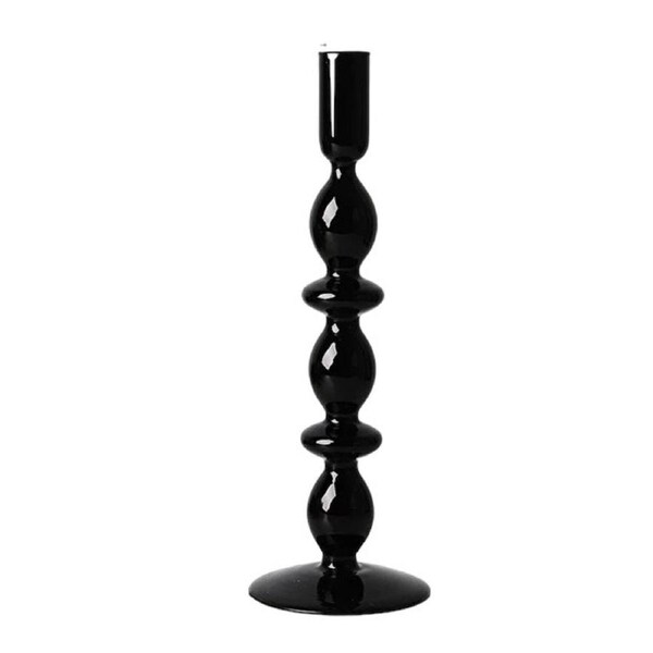 Glass Tall Candle Holder Black