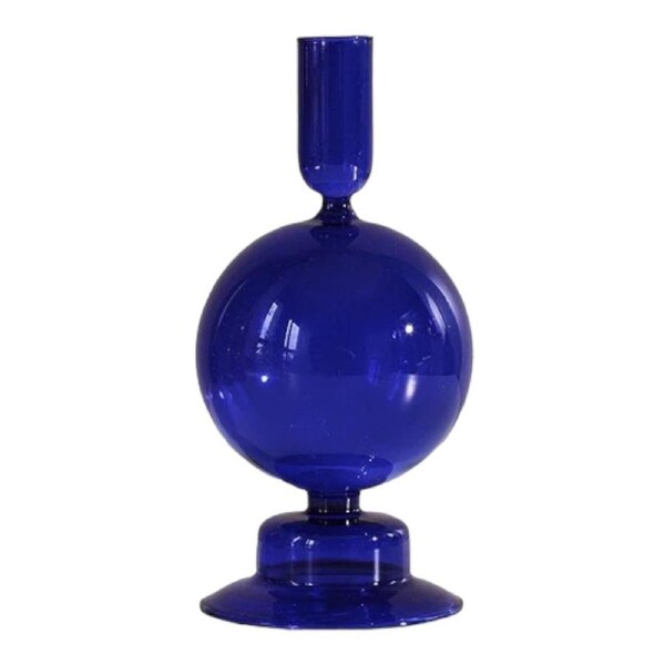 Blue Glass Ball Candle Holder