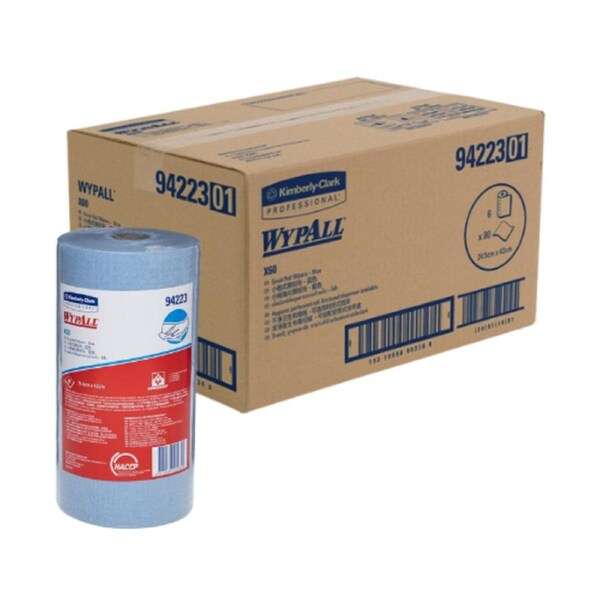 WypAll X60 Small Roll Cleaning Wipers Blue 6 Rolls x 80 Wipers (94223)