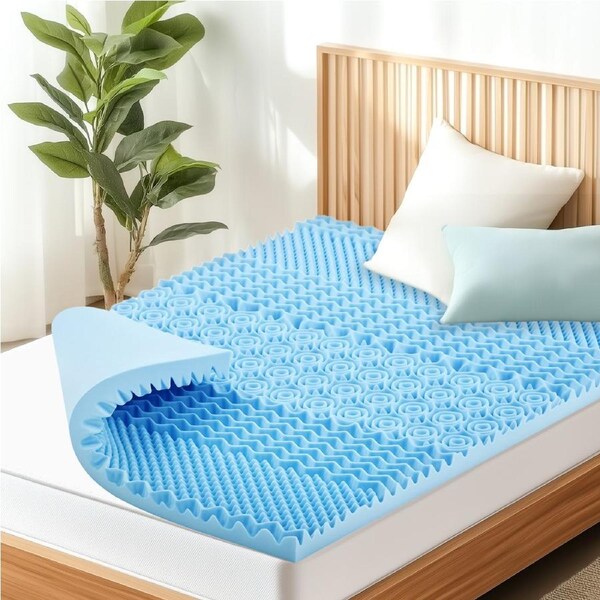 Advwin 8cm 7-Zone Double Mattress Topper Blue Cooling Gel Memory Foam White Removable Bamboo Fabric Cover