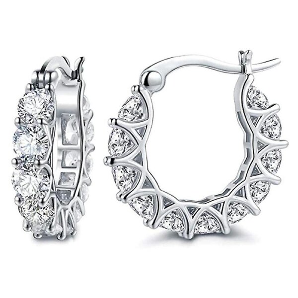 Silver Cubic Zirconia Hoop Earrings, 17mm