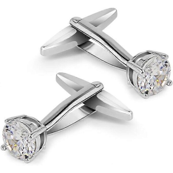 White Crystal Cufflinks Glimmering Diamond Color Cuff Links Set for Wedding Party