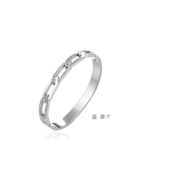 Hollow inlaid crystal hoop bracelet