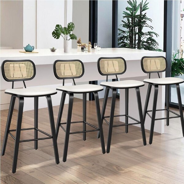 4x ALFORDSON Bar Stools Rattan Backrest Black White