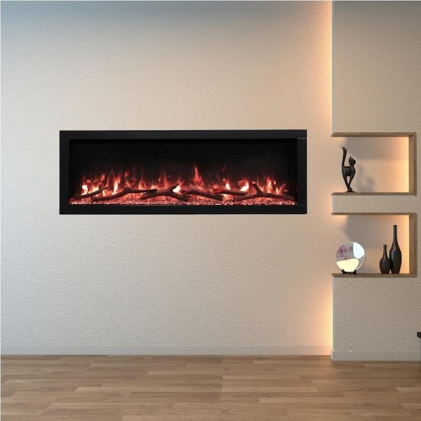 Lumi 50" Narrow Trim Seamless Built-in/Recessed & Wall-Mounted Electric Fireplace Heater WIFI Bluetooth Speaker