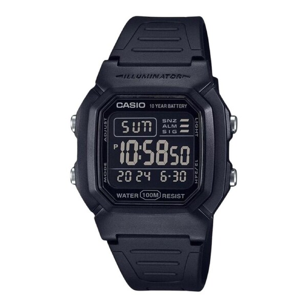 Casio Illuminator Digital Black Dual Time Light Quartz W-800H-1BV 100M Mens Watch