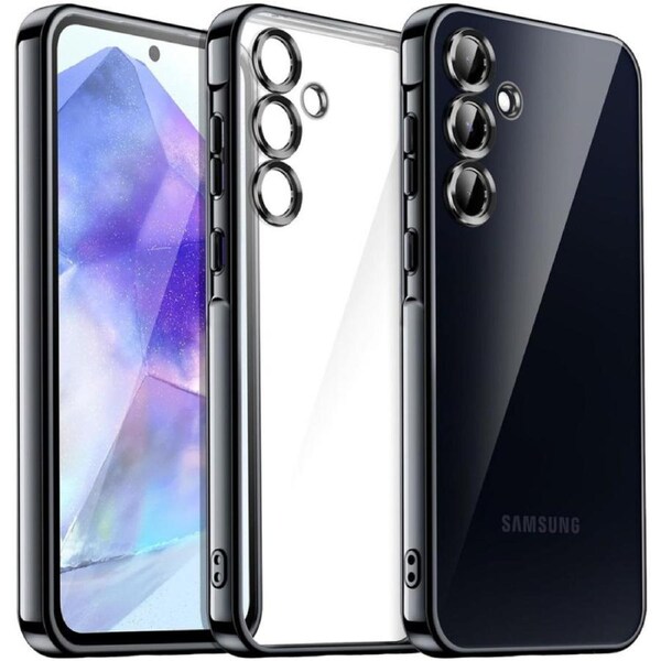 JETech Soft Clear Case for Samsung Galaxy A55 5G 6.6-Inch, Camera Lens Full Protection, Shockproof Electroplated TPU Phone Cover (Black)