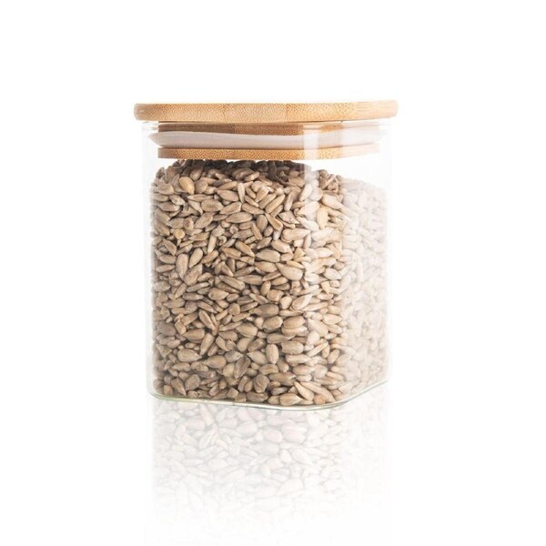 Square Glass and Bamboo Storage Jar - 500ml