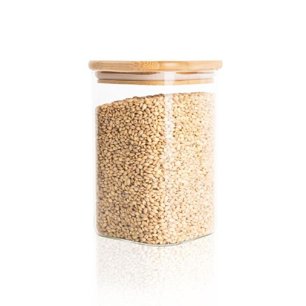 Square Glass and Bamboo Storage Jar - 1.25L